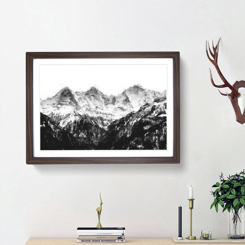 Mountain In Switzerland - Single Picture Frame Print on MDF, 33cm H x 45cm W x 2cm D, Walnut Framed
