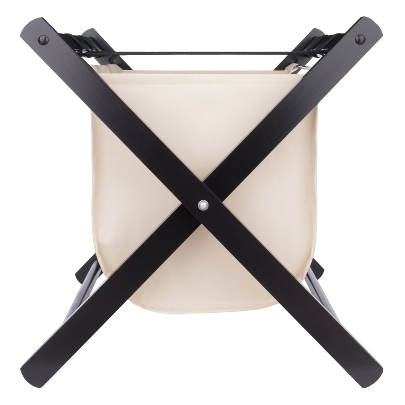 Espresso Wood Luggage Rack with Beige Fabric Basket