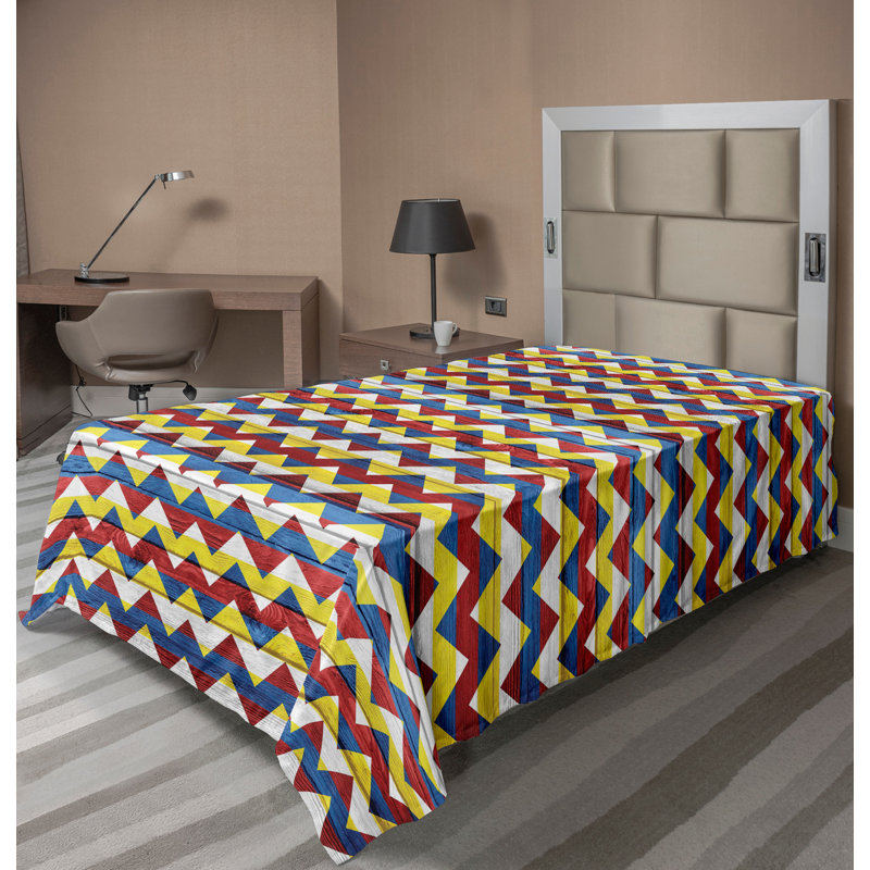 Ambesonne Top Flat Sheet Royal, Twin Flat Sheet, Blue Green Red Chevron 4