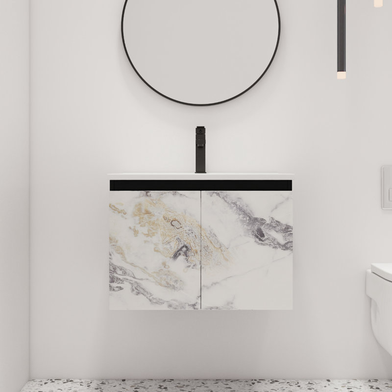 Meuble-lavabo mural simple 24 po Exmore avec 2 portes et plateau en céramique blanc Exmore