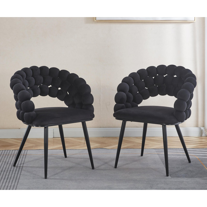 Ensemble de 2 chaises rembourrées modernes avec pieds en tube de fer, coussins moelleux et dossier confortable pour une assise élégante