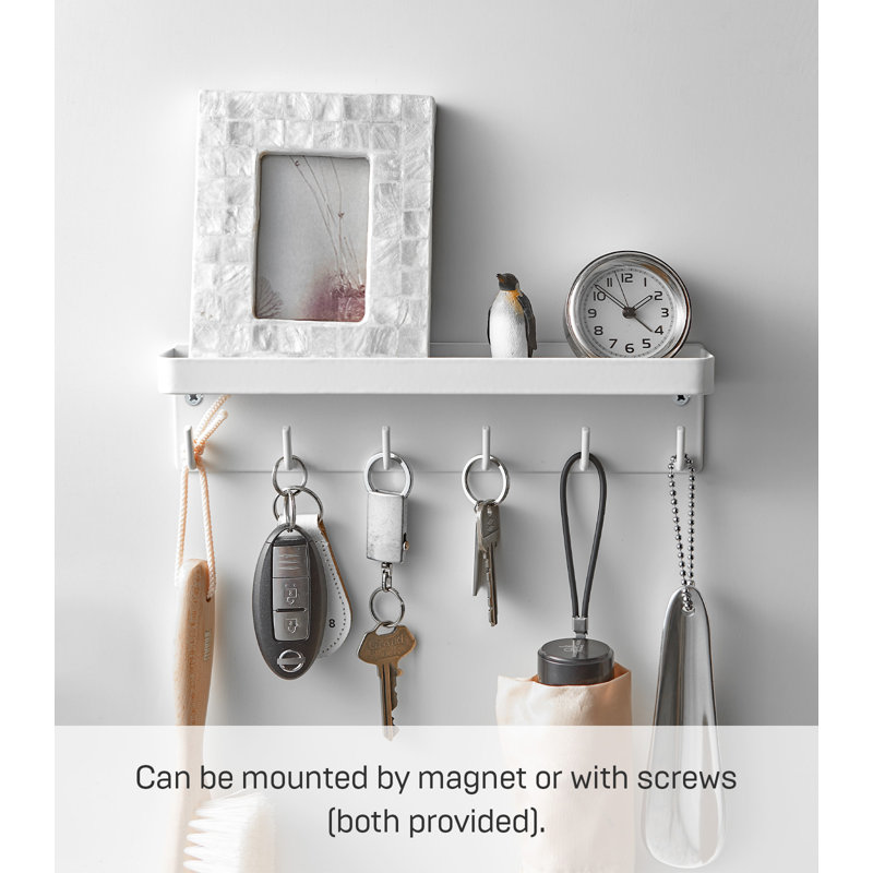 White Magnetic Key Rack with Tray and Hooks