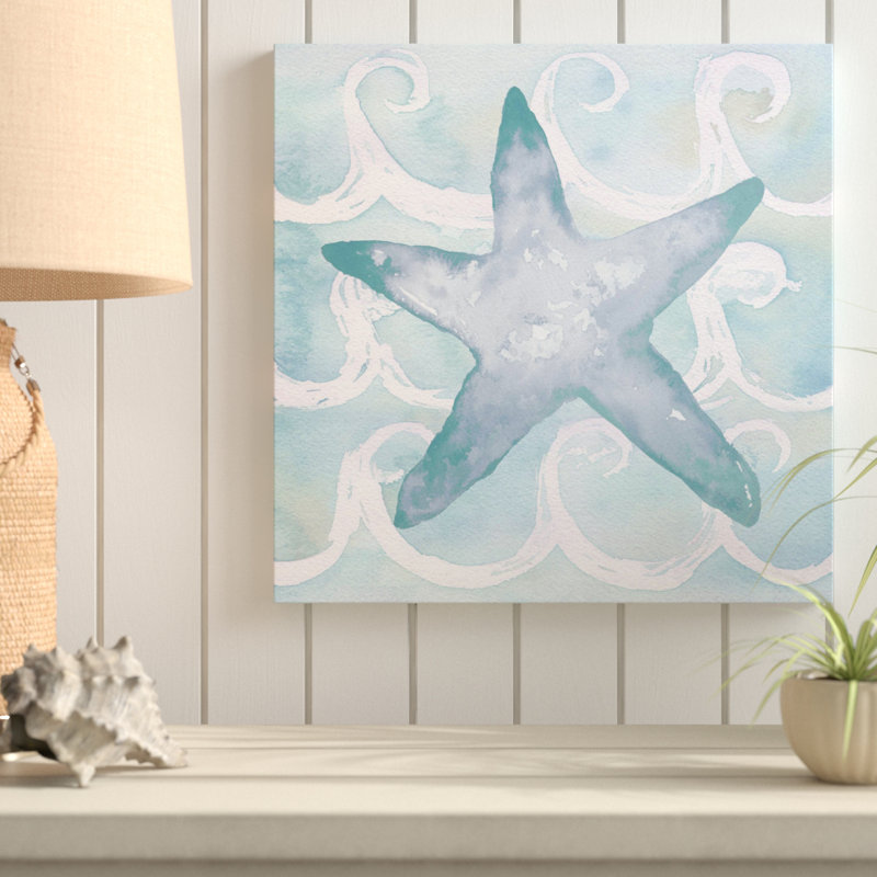 «Azure Sea Creatures I», reproduction de peinture à l'aquarelle, H 37,5 po x l 37,5 po x P 1 po, Encadrement argenté