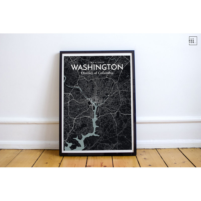 « washington dc city map », reproduction d’impression sur affiche en minuit, H 27,6 po x l 19,7 po