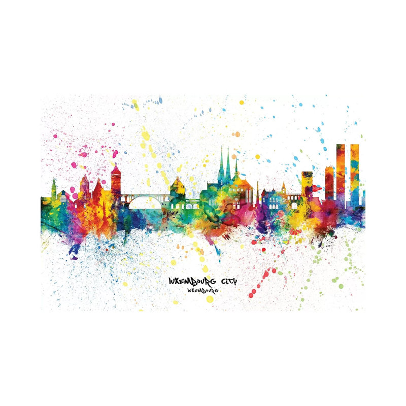 Luxembourg City Skyline Splash by Michael Tompsett - Wrapped Canvas Gallery-Wrapped Canvas Giclée, 20.32 cm H x 30.48 cm W