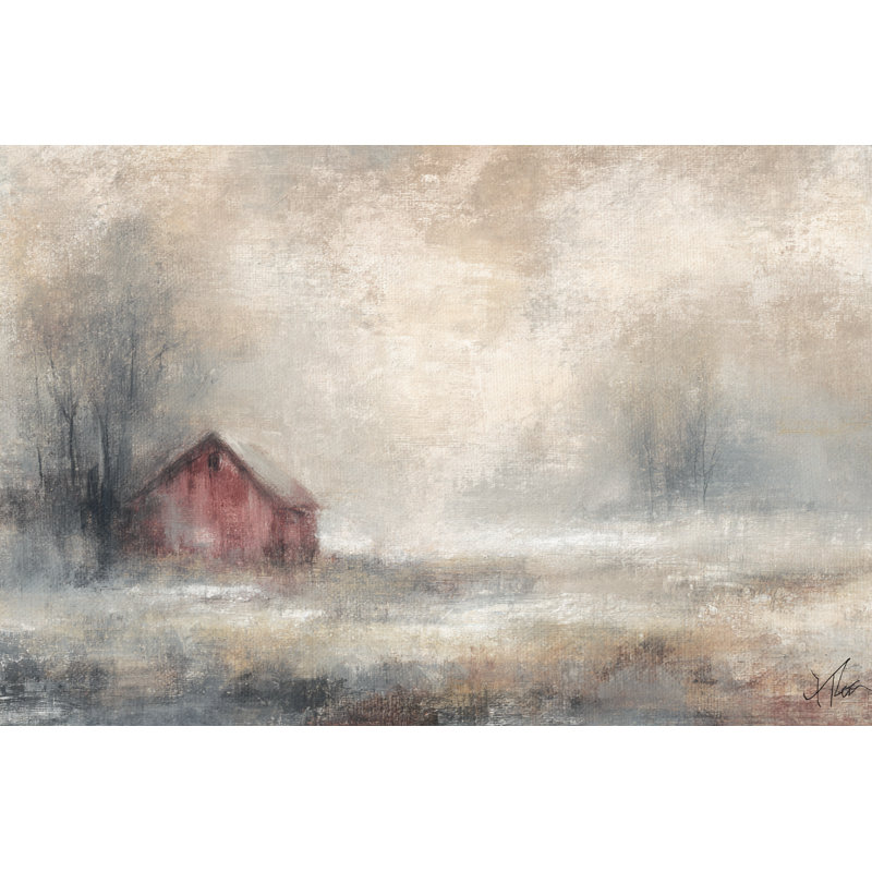 Winter Stillness - Paysage de campagne enneigée, art mural sur toile, 36"H x 48"W x 1.5"D