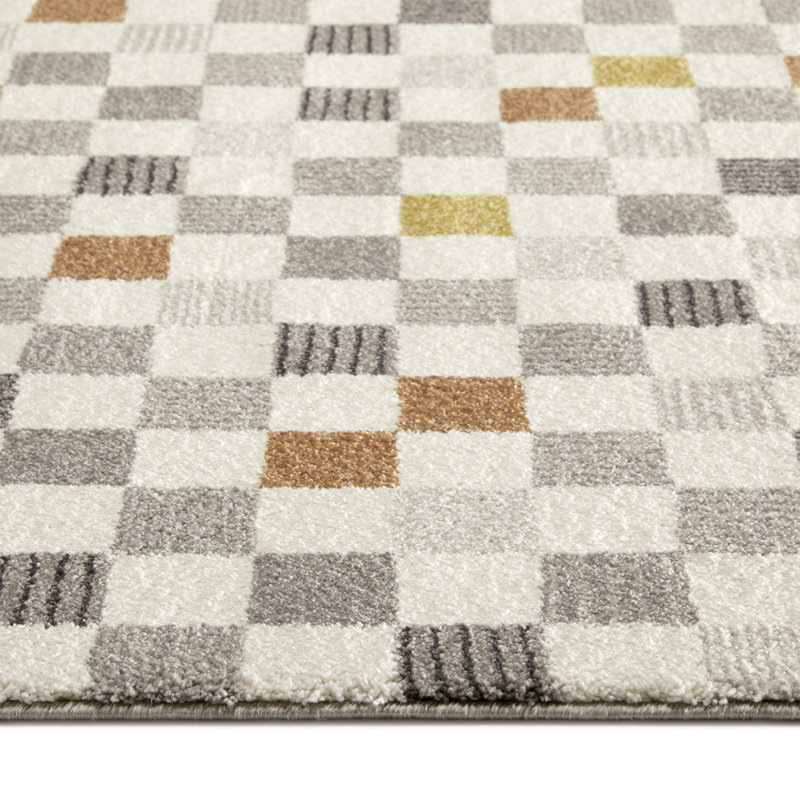 Tilly-Mae Soft low Pile Chequered Cream Rug, Rectangle 200 x 290cm