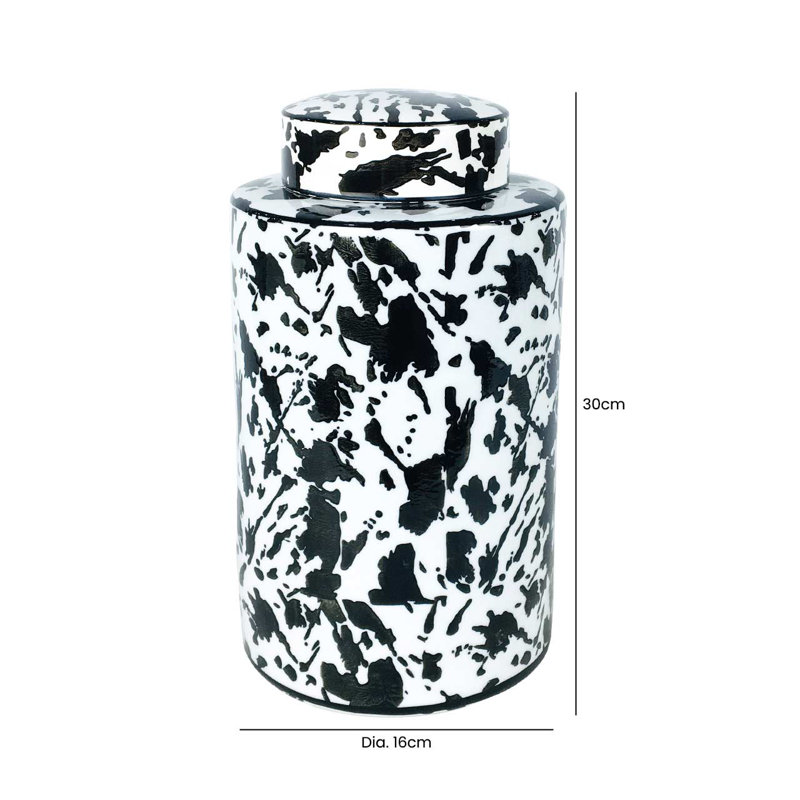 Fulloon Ginger Jar for Living Room Furniture, Modern Home Decor Abstract Piece in Black and White, 30" x 16"