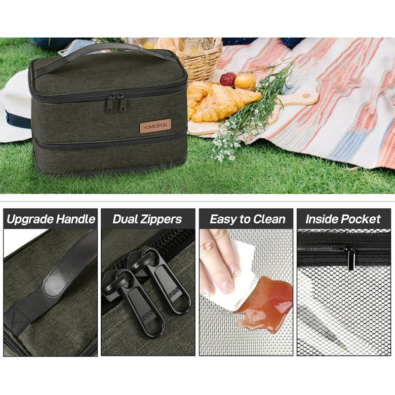 Expandable Lunch Bag With Handle, Greenish Brown
