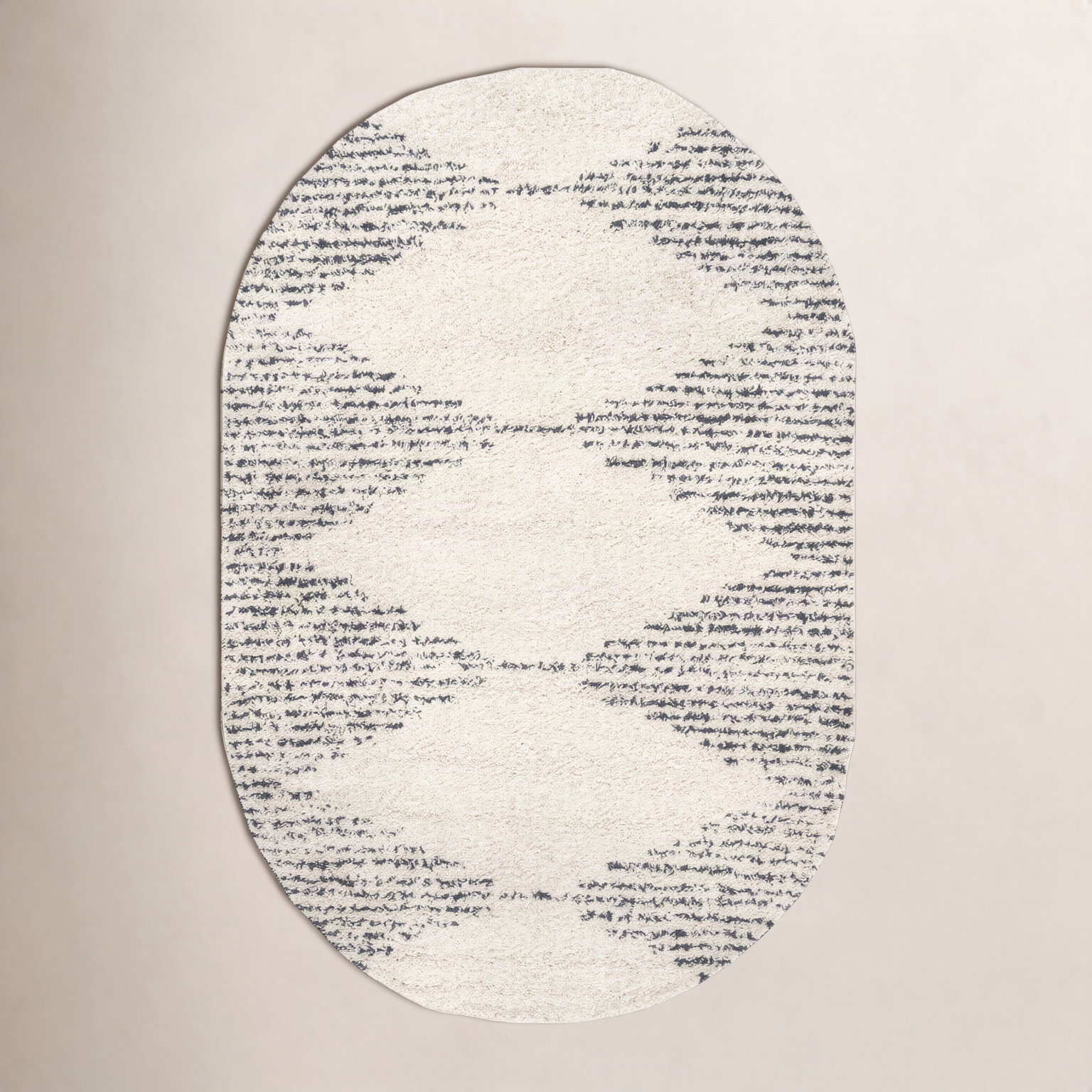 Carnahan Off White Charcoal Moroccan Shag Rug, Oval 5' x 8'