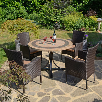 Vermont Stone Dining Table with 4 STOCKHOLM Chairs Garden Set