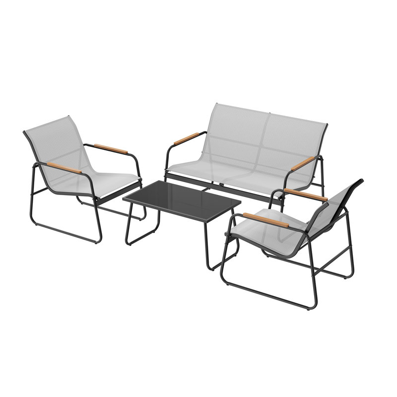 4-Piece Garden Furniture Set, 1 Table, 2 Terrace Chairs And 1 Bench, Weather-Resistant Outdoor Garden Set With Metal Frame And Fabric Seat, For Balcony Patio Terrace
