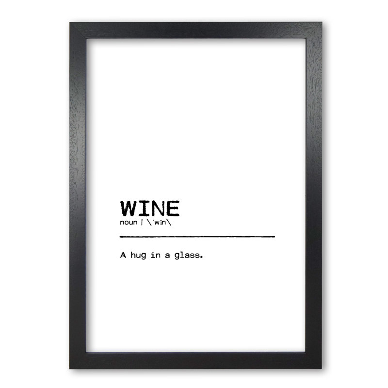 Wine Hug - Print, 30 cm H x 21 cm W x 5 cm D, Black Grain Frame