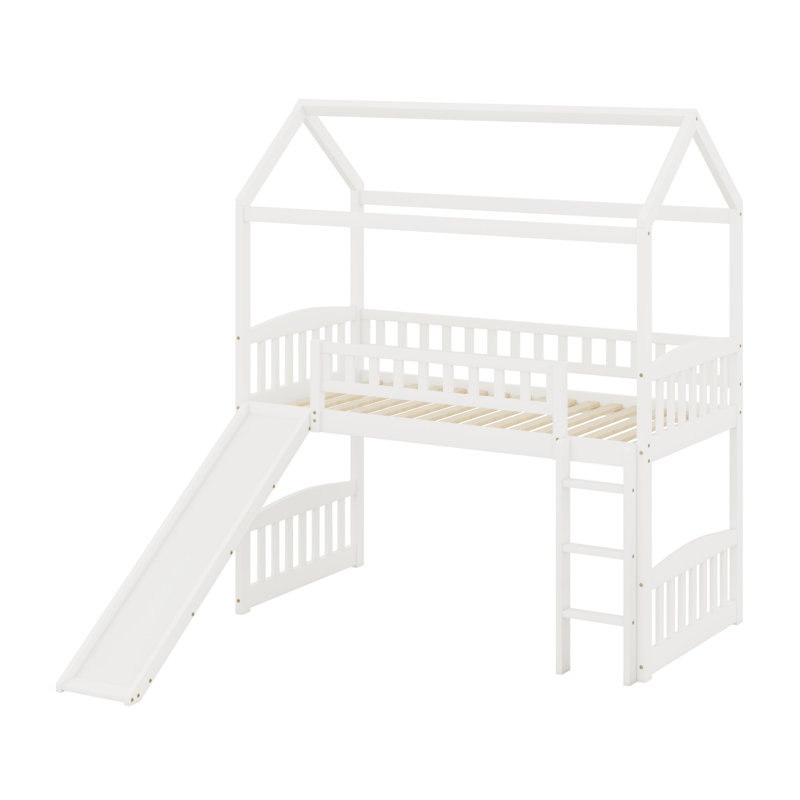Lit mezzanine avec glissade House, blanc