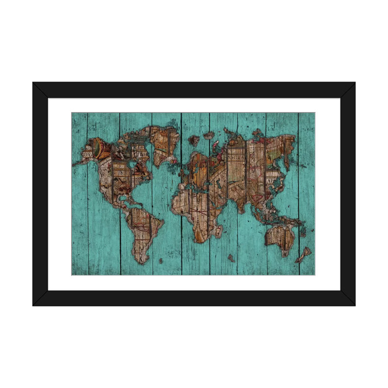 Carte en bois, impression sur toile, H 16 po x l 24 po x P 1 po, Papier d'art encadré noir, Blanc