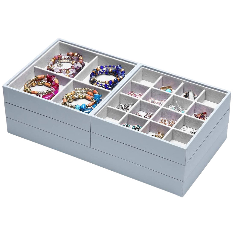 Magic Stackable Jewellery Trays Closet Dresser Drawer Organizer For Accessories, Gadgets & Cosmetics, Storage Display Showcase Holder Box, Set Of 5