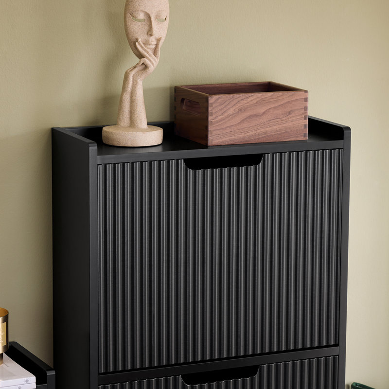 Armoire de rangement pour chaussures, 51.2" H x 19.7" W x 7.5" D, Noir, Wave Pattern