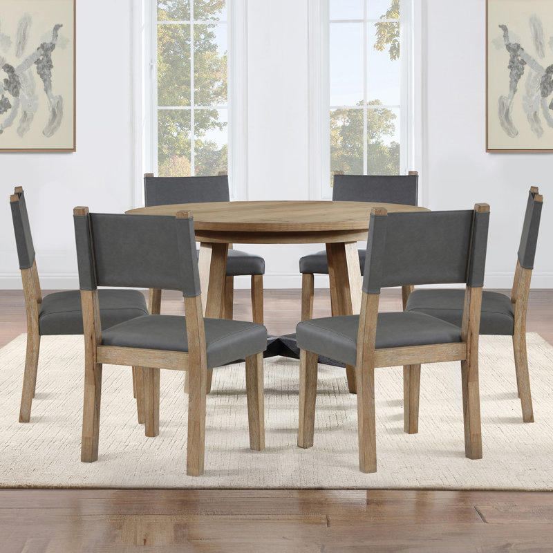 Ensemble repas pour 4 personnes Rickye, Brun, 7 pièces : table, 6 chaises, Gris