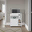 Chariot et armoire à micro-ondes Kaito, buffet compact autoportant avec 1 armoire à porte, surface pour appareil, 3 tablettes latérales ouvertes et tablette supérieure ouverte