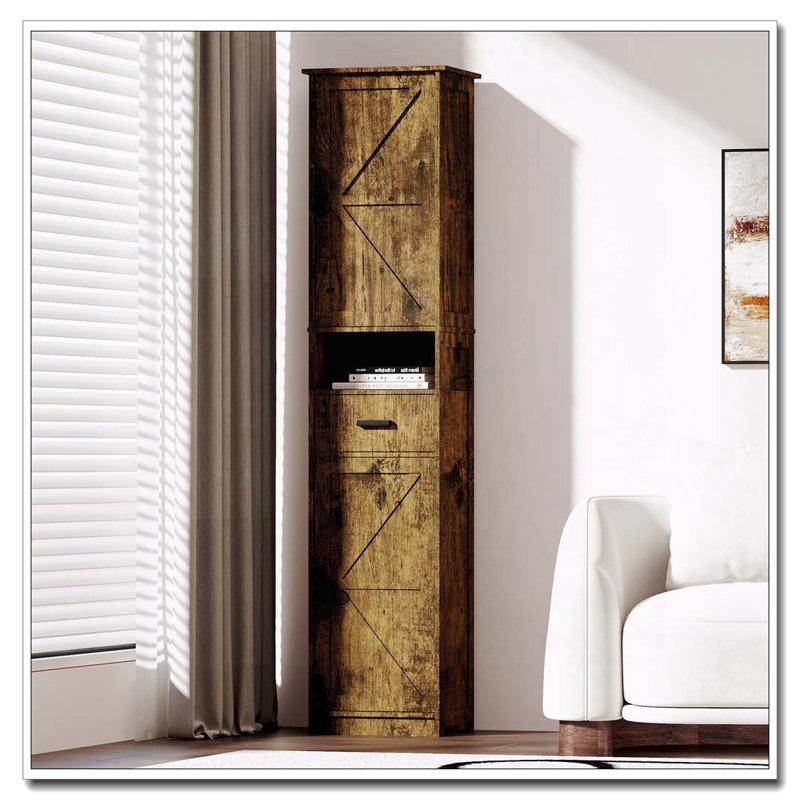 Grande armoire de rangement étroite avec portes de grange, Brun