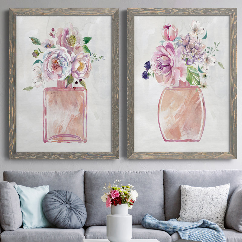 «Fragrance Of Summer I», ensemble de 2 peintures sur toile encadrées, H 37,5 po x l 55 po x P 1,5 po, Encadré gris