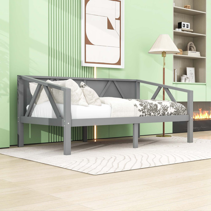 Lit de jour en bois au design multifonctionnel, structure robuste et espace de rangement, gris, Simple