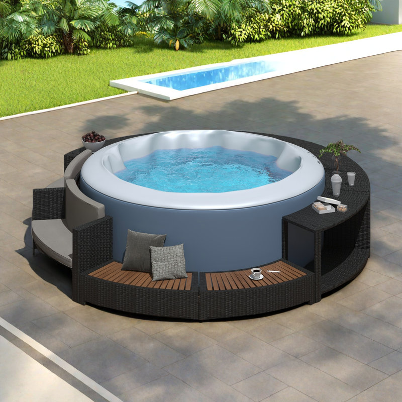 Ensemble de canapé en rotin de spa avec cadre de spa et espaces de rangement, coussins lavables Spa, Gris