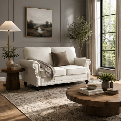 Traditional Velvet Loveseat Sofa with Solid Wood Turned Legs for Living Space