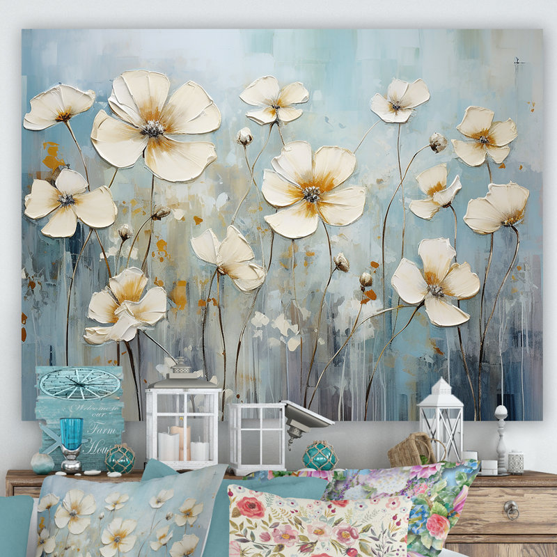 «Elegant Beige Buttercups Meadow II» sur toile, H 12 po x l 20 po, Toile tendue