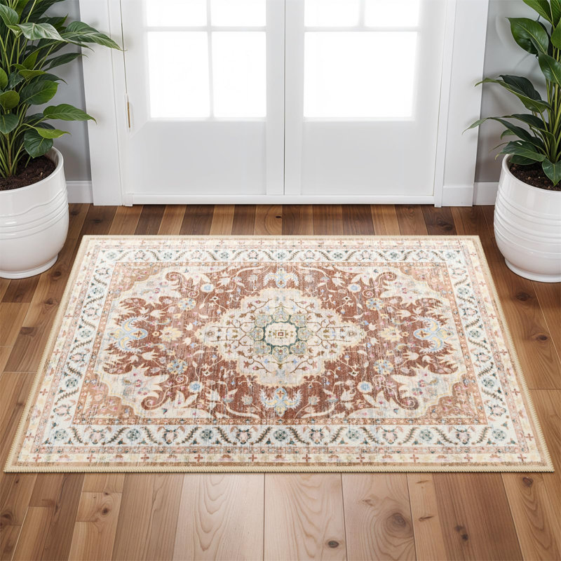 Fillender Large Oriental Floral Living Room Rug Washable Bedroom Rug Non-Slip Colorful Vintage Accent Floor Carpet For Home Decor