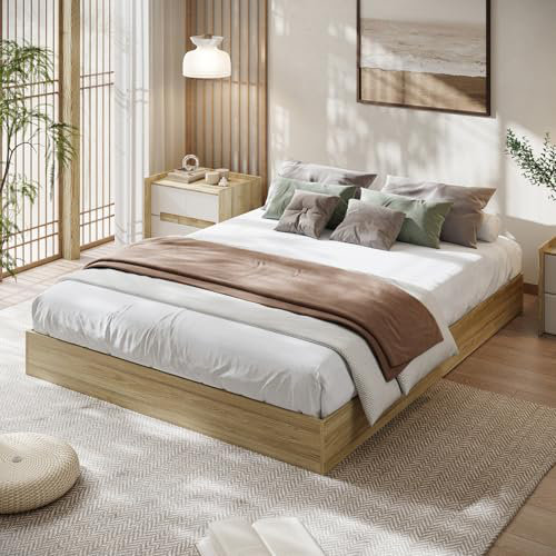 Solid Wood Platform Bed with Sturdy Wooden Slats, Floor-Standing Bed Frame, Natural, Twin XL