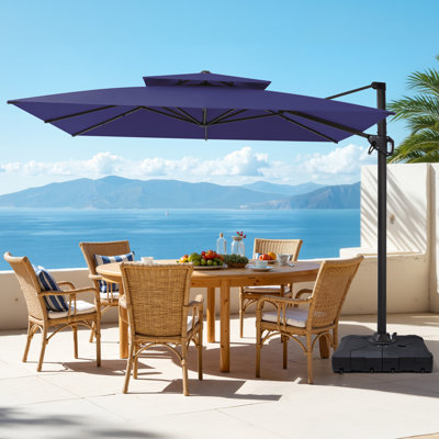 10FT Square Offset Outdoor Cantilever Umbrella with Counter Weights Weighted Base