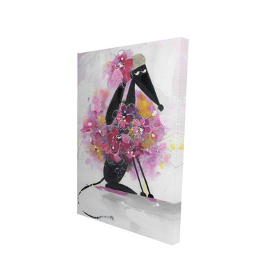 Cartoon Dog with Pink Flowers - Illustrative Canvas Art
