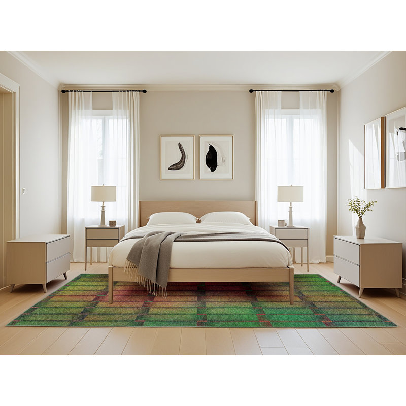 Tapis vert/rose à motifs, Rectangle 5 pi x 8 pi