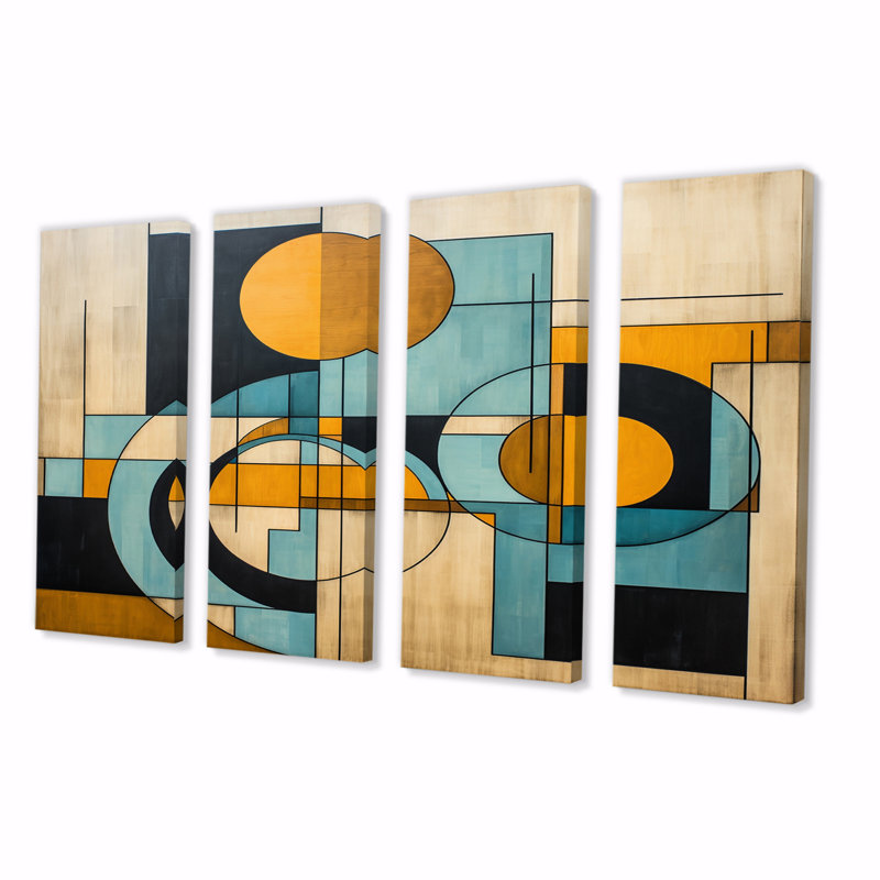 Serendipity abstrait Mid-Century Geometrics - salon d'art moderne Mid-Century - 4 panneaux