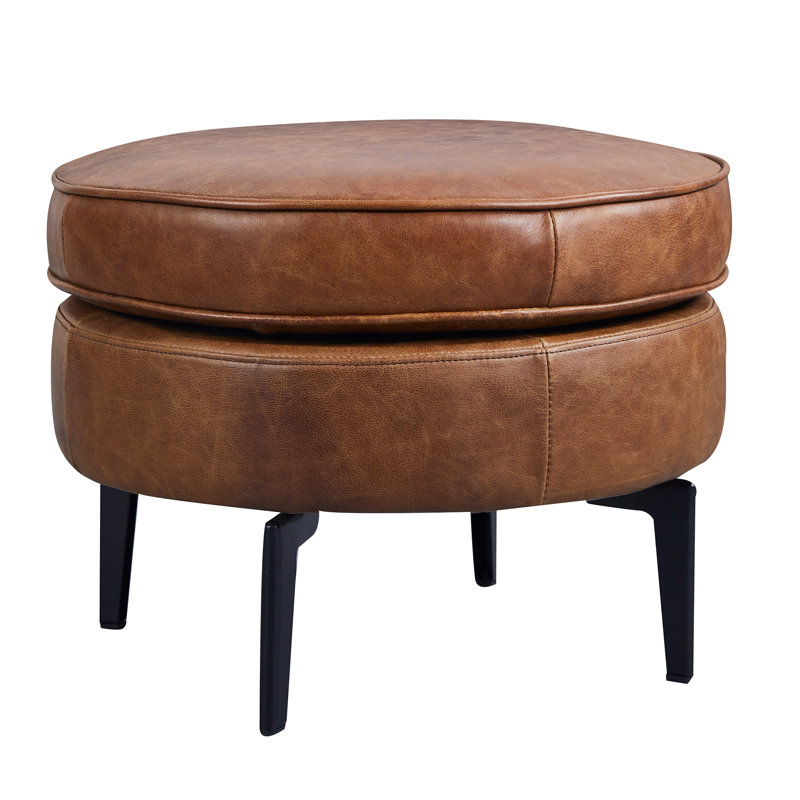 Repose-pieds rond en cuir 21,5 po Jackson, Brun caramel