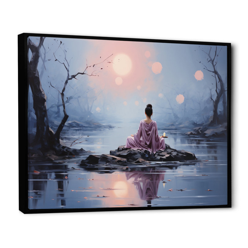 Gray Buddhism Buddhist Serenity, reproduction d'art sur toile, H 34 po x l 44 po x P 1,5 po, Cadre flottant noir