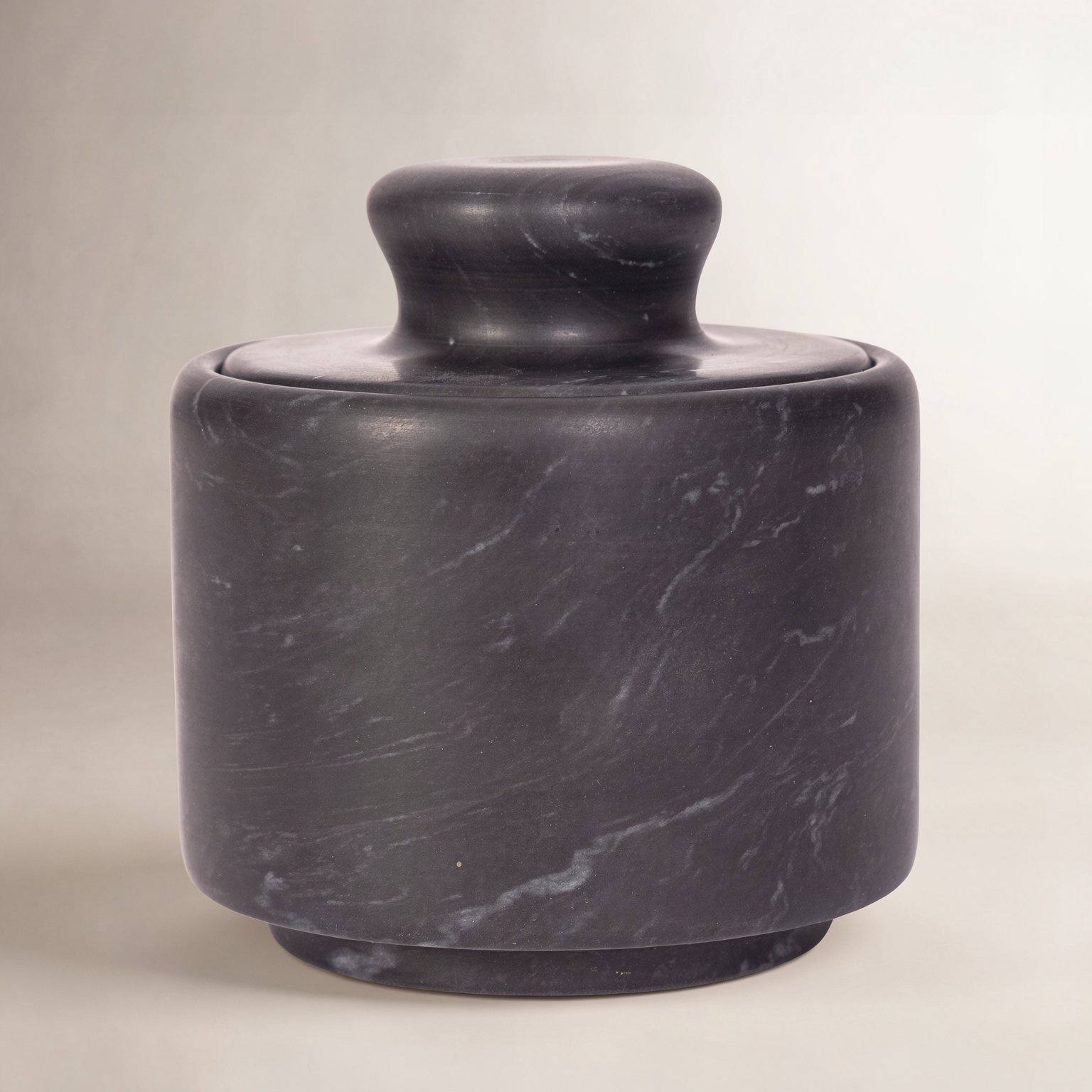 Artifacts Marble Salt Cellar with Lid, Black Matte