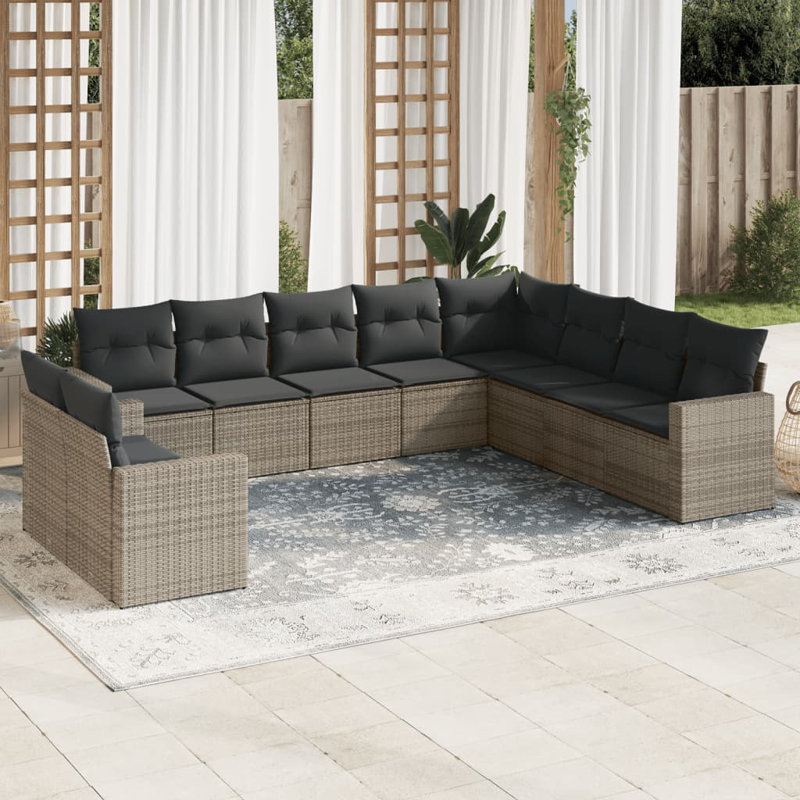 Vidaxl Garden Sofa Set PE Rattan, Powder-Coated Steel Large Modular