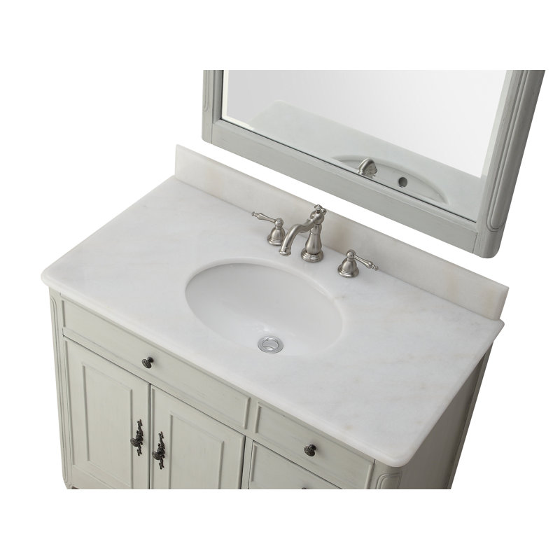 Medina 38'' Single Bathroom Vanity with Marble Top, Distressed Light Grey