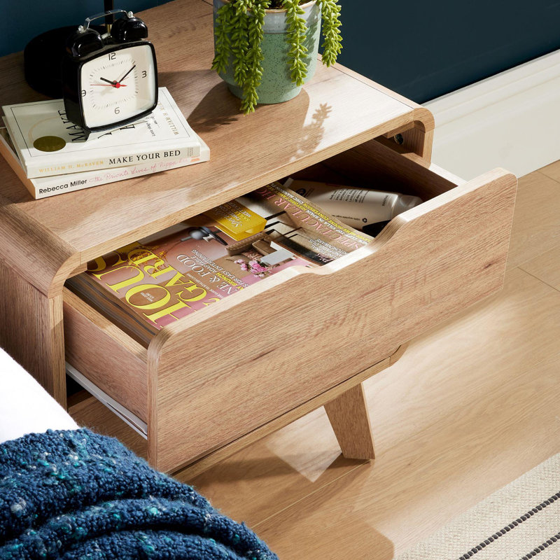 Mosra 2 Drawer Bedside Table Storage Unit, Oak