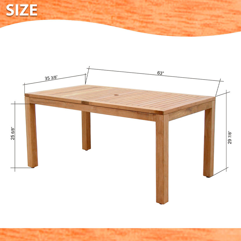 Audre Rectangular Teak Outdoor Dining Table, 87" L x 63" W x 35" H
