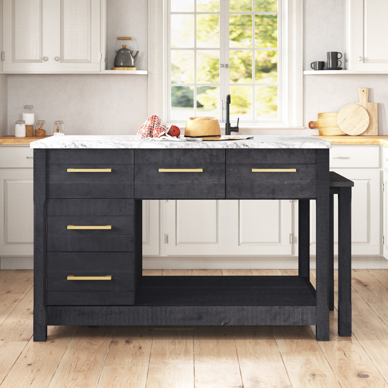 Karelia Kitchen Island, Marble/Black