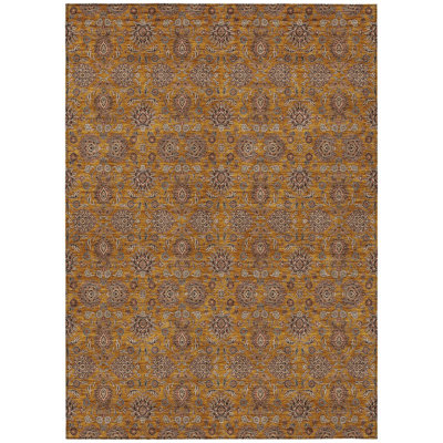 9' X 12' Copper Beige And Taupe Floral Washable Indoor Outdoor Area Rug