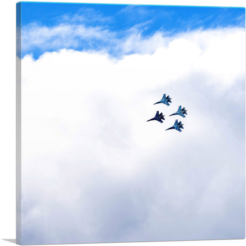 Avion de chasse en formation - Impression sur toile tendue, H 12 po x l 12 po x P 0,75 po