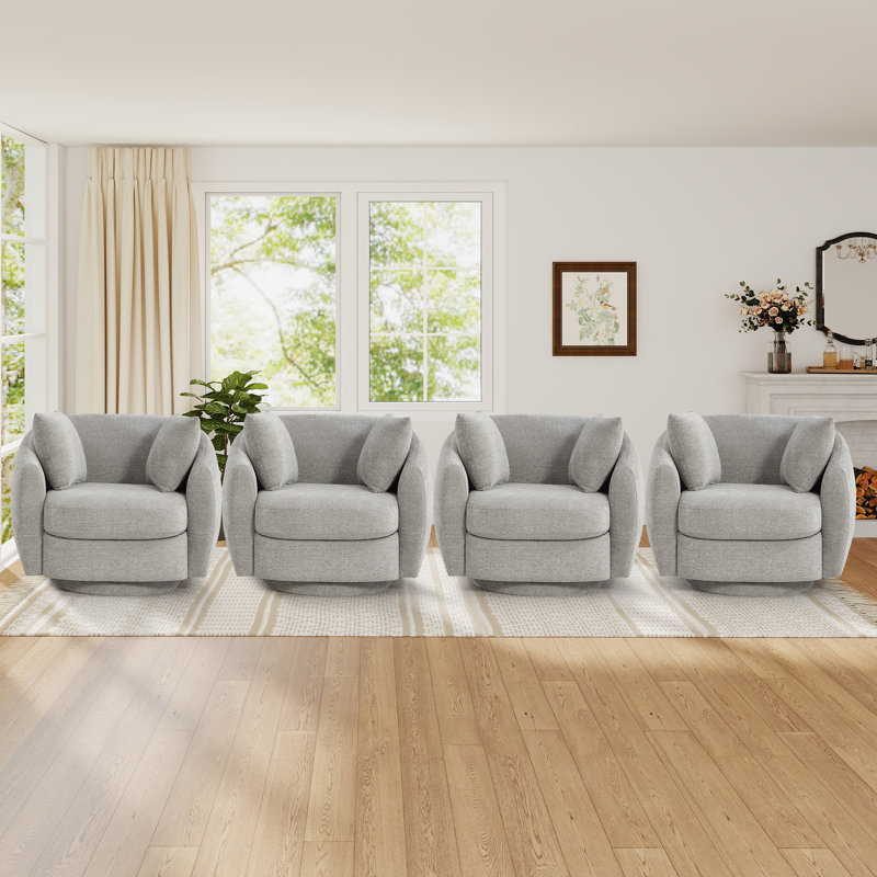 Fauteuil d'appoint pivotant moderne de 38 po de large avec rangement sous le siège et 2 coussins amovibles (ensemble de 4)
