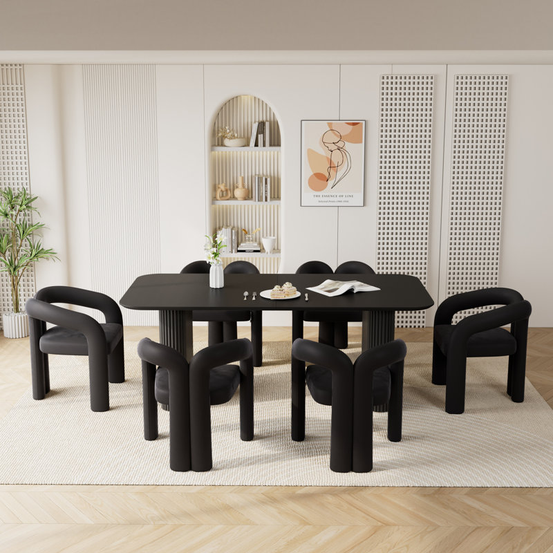 Double Pedestal Dining Set with Chairs, Black, 7