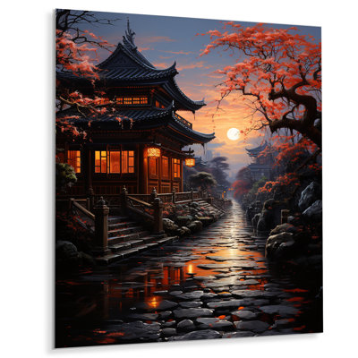 Japon Art Shrine At Twilight I - Décoration murale japonaise en métal