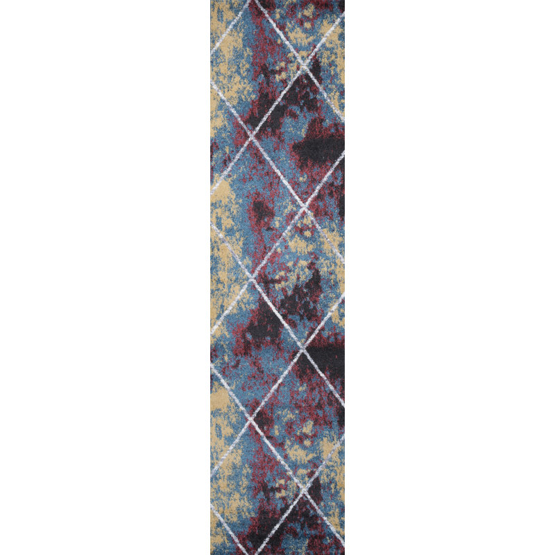Lüders Minimalist Diamond Trellis Multi/White Rug, Runner 2' x 8'