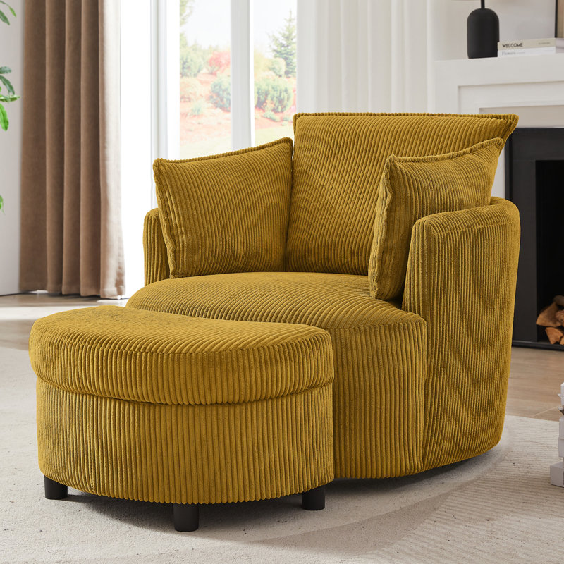 360° Swivel Chair With Ottoman, Yellow